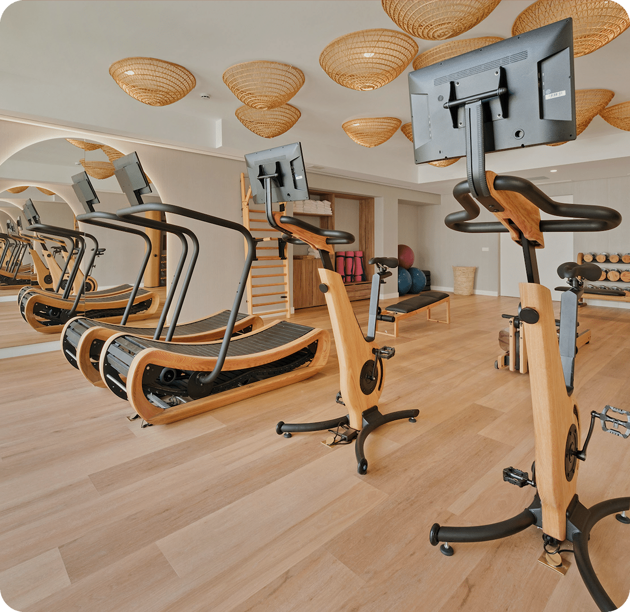 Man talking to woman in workout facility