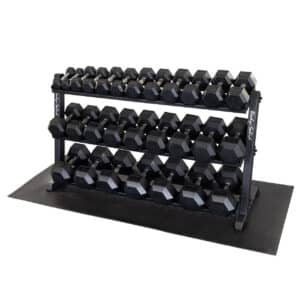 Body-Solid 5-70 lb. Rubber Coated Hex Dumbbell Set with Heavy Duty Storage Rack