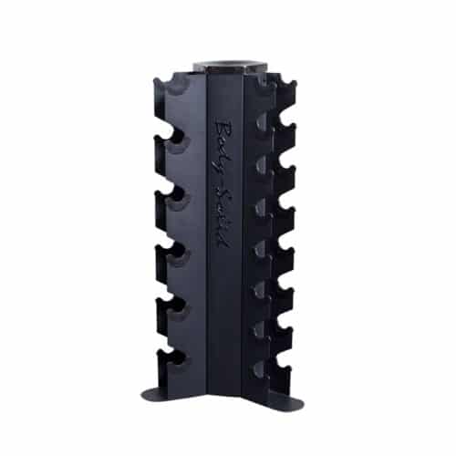 Body-Solid 5-50 lb. Rubber Coated Hex Dumbbell Set with Vertical Storage Rack - Image 2