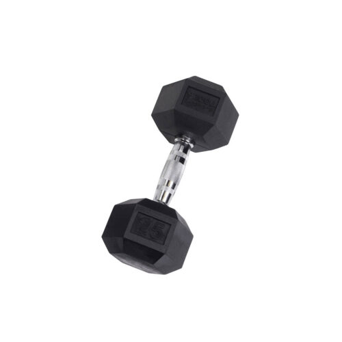 Body-Solid 5-50 lb. Rubber Coated Hex Dumbbell Set with Vertical Storage Rack - Image 5