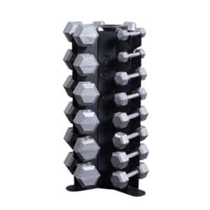 Body-Solid 5-50 lb. Hex Dumbbell Set with Vertical Storage Rack